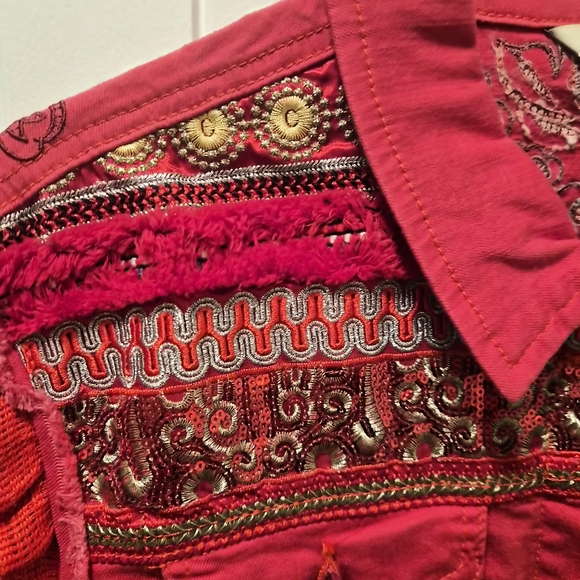 Desigual - Denim Embellished Embroidered Jacket w/ Knit Sleeves - Picture 3 of 7